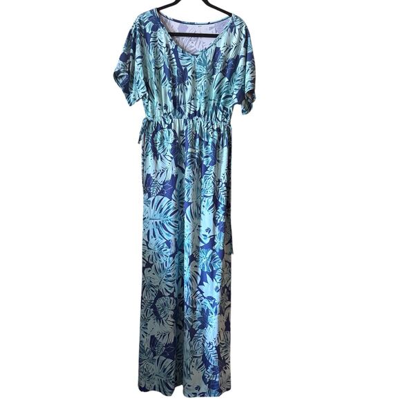 UV Skinz Coverup UPF 50+ Sunwear Beach Swim Maxi Dress Turquoise Tropical Sz XL - Picture 1 of 6